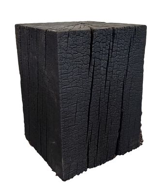 Unikat Hocker Deko-Hocker Feurige Eiche Massiv Schwarz