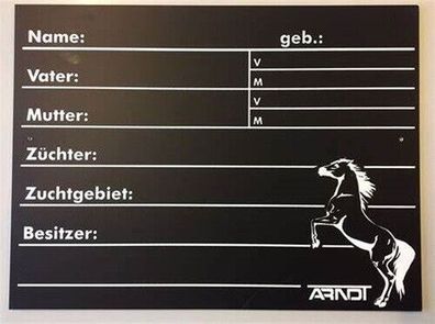 Stalltafel Pferd Boxenschild Namenstafel Abstammungstafel 33 x 25 cm schwarz