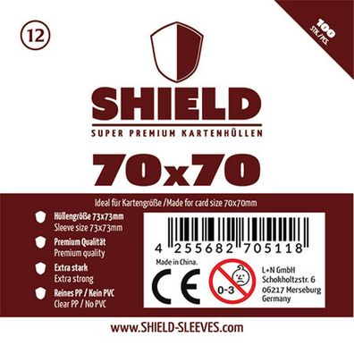 Shield 12 - 100 Super Premium Kartenhüllen für Kartengröße 70 x 70 mm