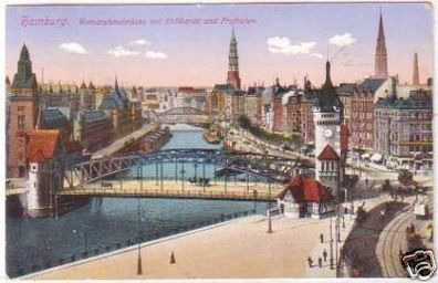 02462 Ak Hamburg Wandrahmsbrücke mit Zollkanal 1914