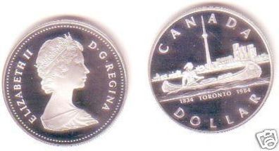 1 Dollar Silber Münze Kanada 1984 Indianer im Kanu
