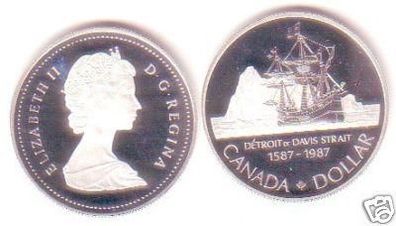 1 Dollar Silber Münze Kanada 1987 Détrot de Davis Strai