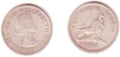 1 Florin Silber Münze Australien 1954 Kängeru und Löwe,