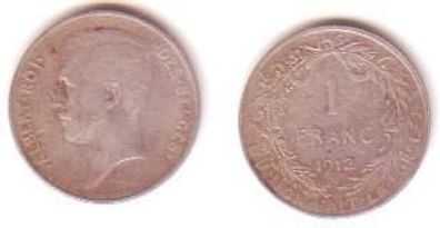 1 Franc Silber Münze Belgien 1912