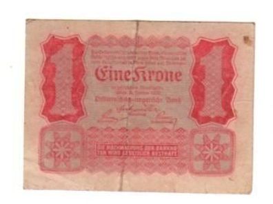 1 Krone Banknote Österreich Ungarn Bank 02.01.1922