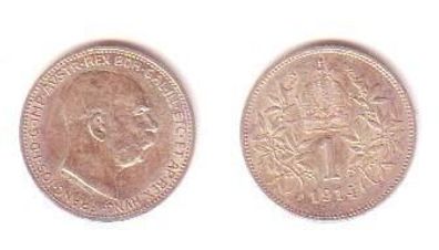 1 Krone Silber Münze Österreich 1914 Franz Josef