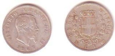 1 Lira Silber Münze Italien 1863 M