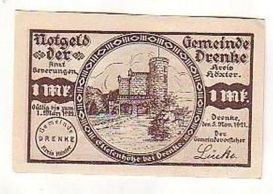 1 Mark Banknote Notgeld Gemeinde Drenke 1921