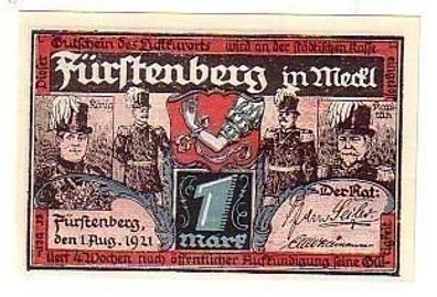 1 Mark Banknote Notgeld Stadt Fürstenberg in Meckl.1921