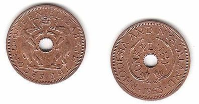 1 Penny Kupfer Münze Rhodesia and Nyasaland 1963