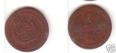 1 Pfennig Kupfer Münze Sachsen 1807 H