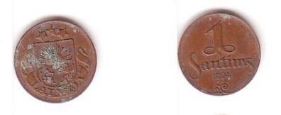 1 Santims Kupfer Münze Lettland 1924 Wappen