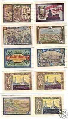 10 Banknoten Notgeld der Stadt Freiburg Schlesien 1921