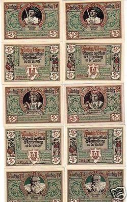 10 Banknoten Notgeld der Stadt Rothenburg Tauber 1921