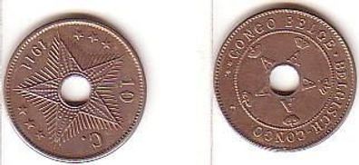 10 Cents Nickel Münze Belgisch Kongo 1911