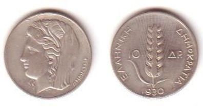 10 Drachmen Silber Münze Griechenland 1930