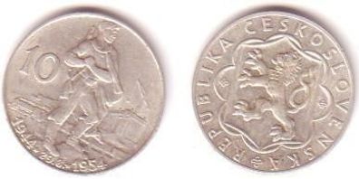 10 Kronen Silber Münze Tschechoslowakei 1954