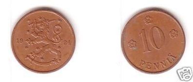 10 Penniä Kupfer Münze Finnland 1924