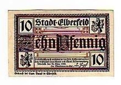 10 Pfennig Banknote Notgeld Stadt Elberfeld 1920