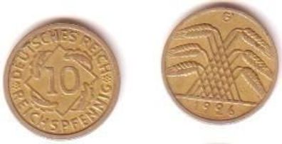 10 Pfennig Messingmünze Deutsches Reich 1926G Jäger 317