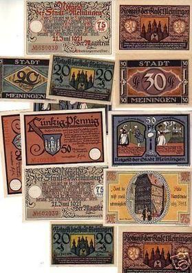 13 Banknoten Notgeld der Stadt Meiningen 1921