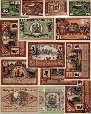 14 Banknoten Notgeld der Stadt Ilmenau 1921