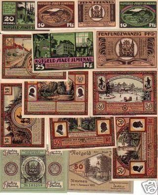 14 Banknoten Notgeld der Stadt Ilmenau 1921