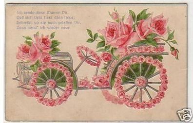14001 Präge Ak Auto mit Blumen geschmückt 1909