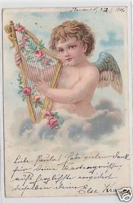 14016 Ak Kind Engel mit Harfe 1901