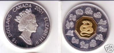 15 Dollar Münze Kanada 2001 Tierkreiszeichen Schlange