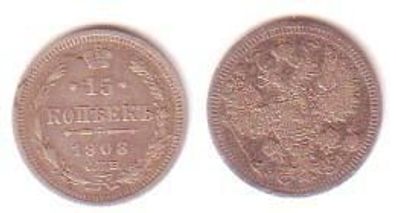 15 Kopeken Silber Münze Russland 1908