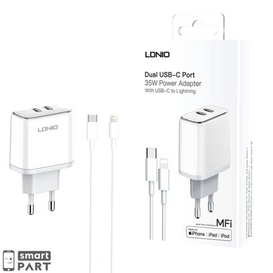 35W Dual USB?C Adapter Schnell Ladegerät+Ladekabel für iPhone|iPad Pro|Mini MFI