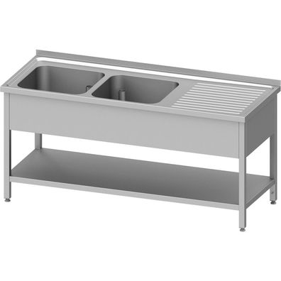 Stalgast Spültisch mit Grundboden 1400x600x850 mm, mit zwei Becken links, mit