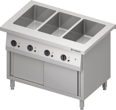 Bain-Marie-Station "Free Flow" 3x GN1/1-Becken, mit Wärmeschrank und Schiebetüren,