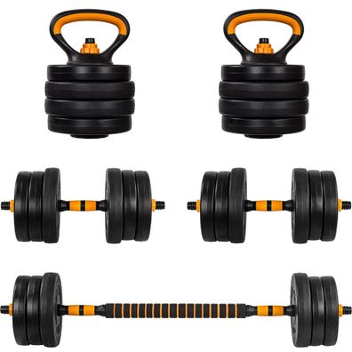 MOVIT 6in1 Hantelset 20 kg Orange XXL Profi Hantelset 2 Hanteln, Kettlebell, LiegestÃ