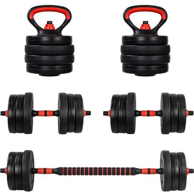 MOVIT 6in1 Hantelset 20 kg Rot XXL Profi Hantelset 2 Hanteln, Kettlebell, Liegestütz