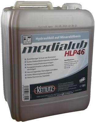 Kettlitz-medialub HLP 46 Hydrauliköl auf Mineralölbasis - 5 Liter Gebinde