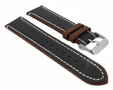 Fluco Uhrenarmband "Delta" Leder schwarz/braun > Kontrastnaht 24859S