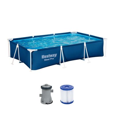 Bestway Steel Pro Frame Pool Set mit Poolpumpe 300 x 201 x 66 cm, dunkelblau, eckig