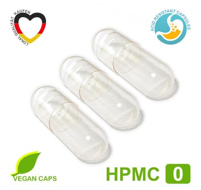 Leerkapseln HPMC • pflanzlich vegan • Größe 0 • Magensaftresistent • Zellulose