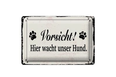 Blechschild Hinweis 30x40 cm Vorsicht hier wacht Hund Schild