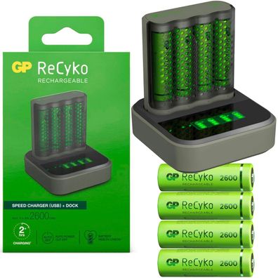 GP USB Docking Akku-Ladegerät AA / AAA + 4 AA-Akku Mignon Batterie Schnell-Lader