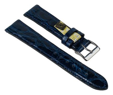 Uhrenarmband Echt Krokodil Leder Blau mit Naht 25905S