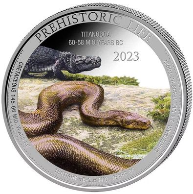 Silbermünze 1 oz Prehistoric Life Titanoboa 2023 Color Farbe