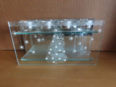 Teelichthalter für 4 Teelichter Glas rechteckig mit Tannenbaum Motiv Gilde