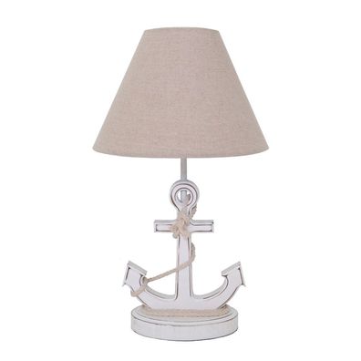 Tischlampe WHITE ANCHOR weiß beige mit Anker und Juteband Tau maritim E27
