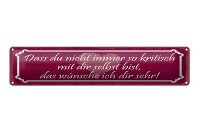 Blechschild Spruch 46x10 cm Nicht so kritisch mit dir selbst Schild