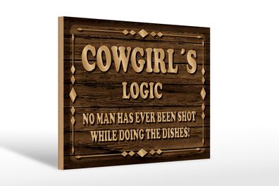 Holzschild Spruch 20x30 cm Cowgirls logic Schild