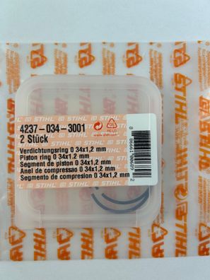 2x STIHL original Kolbenringe 42370343001 34x1,2mm HS 82 87 SR BR 200 BG SH 56 86