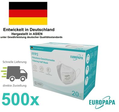 500 x Europapa FFP2 Atemschutzmaske CE geprüft CE 2163 Maske FFP 2 Mundschutz